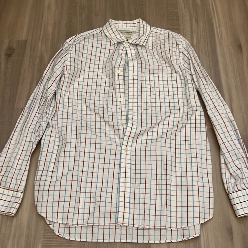 Banana Republic mens causal button down shirt L 16-16.5 cotton red white blue